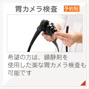 胃カメラ検査:希望の方は、鎮静剤を
使用した楽な胃カメラ検査も可能です